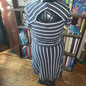 Loft black & white striped cutaway back 6 skater dress thumbnail 2