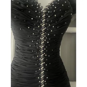 Jovani New York Black Off Shoulder Ruched Rhinestone Embellished Gown Size 14 thumbnail 6