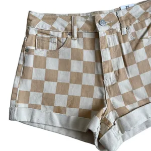 PacSun Women’s Checkerboard Mom Shorts Size 25 Tan Checker Denim High Waist thumbnail 5