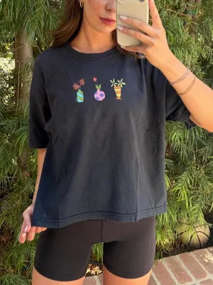 Black vintage 90s Fresh Produce tee with three small potted plant graphics Sz OS #90s #retro #y2k thumbnail 1
