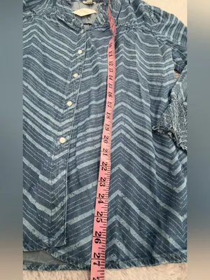 Cato Blue Chevron-Pattern Button Down Blouse thumbnail 5