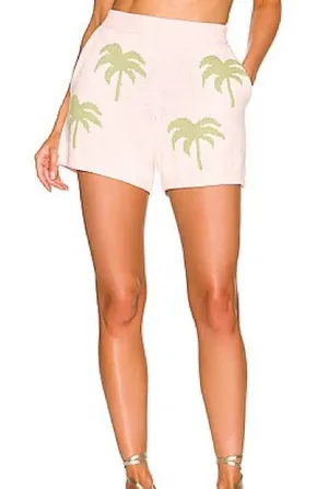 Show Me Your Mumu Boardwalk Shorts Pink Palm Tree Knit MS2-4939 Size L thumbnail 1