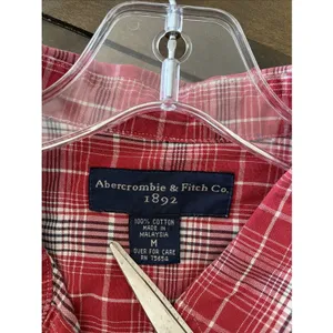 Abercrombie Fitch Womens Medium Red Plaid‎ Cotton Button Down Oversized vintage thumbnail 3