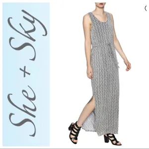 She & Sky Grey and Black Maxi Sun Dress Size Med thumbnail 3