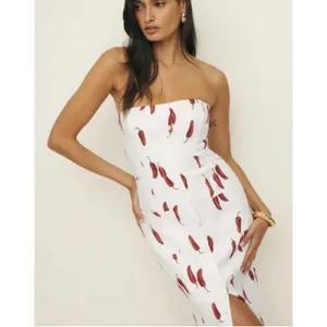 Reformation Prescott Linen Dress Red Chili Pepper Strapless Womens Size 2 thumbnail 3