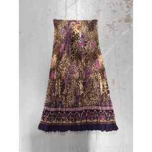 Y2k Leopard Paisley Print Pleated Midi Skirt Purple Brown Smocked Waist Medium thumbnail 5