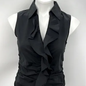 New York & Co small black ruched sleeveless top thumbnail 1