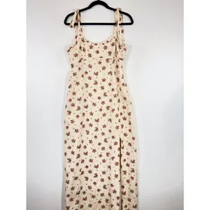 ZARA Womens Dress Beige Maxi Floral Ditsy Tank Smocked Linen Slit A Line Large thumbnail 5