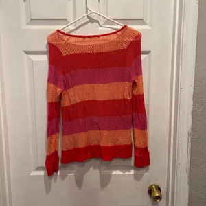 525 America Womens Striped Open Knit Sweater Red Pink Orange Large Rayon‎ Beach thumbnail 5