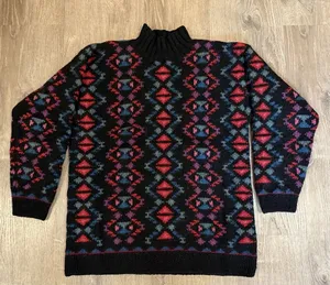 Vintage LL Bean Womens Aztec Print Mock Neck 100% Wool Sweater Size M thumbnail 1