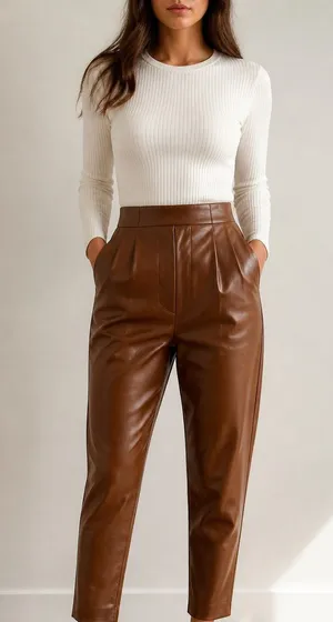Zara Brown Faux Leather Pants Size S thumbnail 1