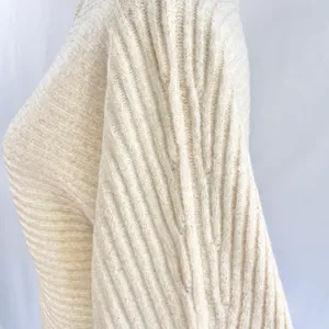 New Lush Lurex Ribbed Boat Neck Sweater Off The Shoulder Long Sleeve Cream Gold thumbnail 9