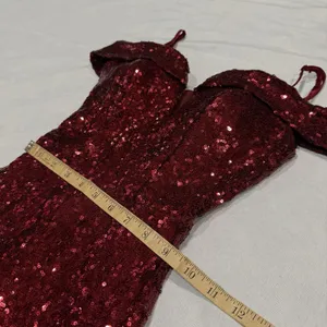B. SMART Burgundy Sequin Prom Jumpsuit Off-The-Shoulder Sweetheart Gala Size 3/4 thumbnail 4