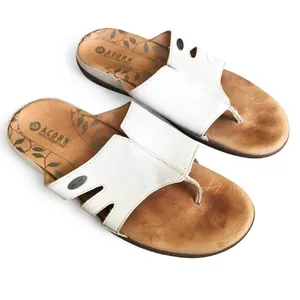 Acorn Women’s White Leather Toe-Post Slide Sandals 8 thumbnail 3