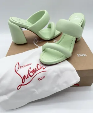 Christian Louboutin Inflama Sab 85 Leather Heels Sandals 38.5 Studio Green $945 thumbnail 1
