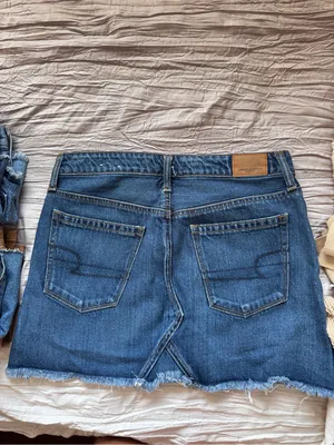 American Eagle Outfitters Dark Blue Distressed Denim Skort thumbnail 3