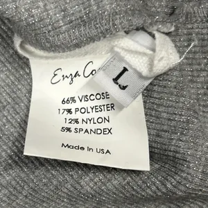 Enza Costa Top Womens Large Sparkle Metallic Ribbed Gray Stretchy Shirt USA thumbnail 5