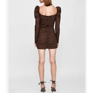 🔥5/$25 sale🔥 Zara Brown Long Sleeve Puff Sleeve ruched Body con Dress Size S thumbnail 4