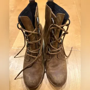 Sorel Cate lace bootie ankle boot sz 9 combat leather brown thumbnail 4