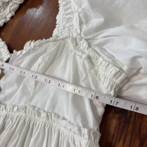 Free People Rendezvous Me Dress Milkmaid Puff Sleeve Smocked White Medium thumbnail 6