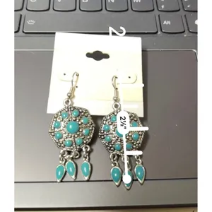 Womens‎ Boho Southwestern Silver Tone Turquoise Blue Dangle Drop Earrings 2.5" thumbnail 3