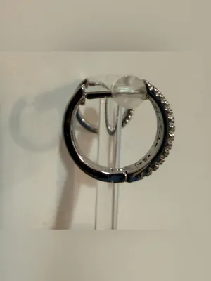 Small Navy and White CZ Huggie Hoop Earrings thumbnail 3