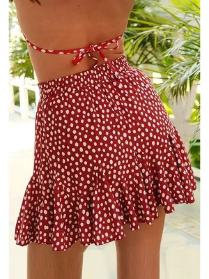 NWT Cupshe Red and White Polka Dot Drawstring Mini Skirt - Size: Medium thumbnail 7