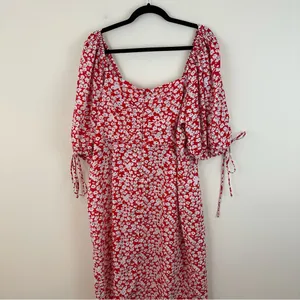 Showpo. Red and White Ditsy Floral Red Dress Midi Slitted Dress Size 16 thumbnail 7