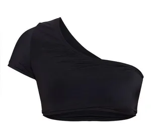 PrettyLittleThing Black One Shoulder Sleeve Bikini Top Size US 8 thumbnail 1