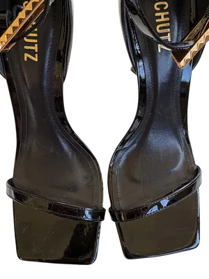 NWOT SCHUTZ Leather Ciara Gold Heel Stiletto Sandals Black Size 8.5 thumbnail 6