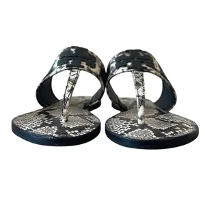 Tory Burch Leigh Thong Sandals 8.5‎ Roccia Snakeskin Black Logo thumbnail 3