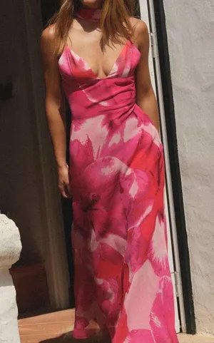 ZARA Elegant Pink Floral Maxi Dress thumbnail 7