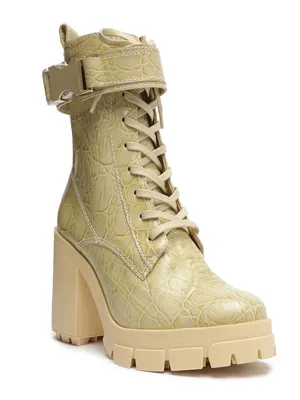 SCHUTZ Roslyn Croc-Embossed Heeled Boot in Light Beige thumbnail 2