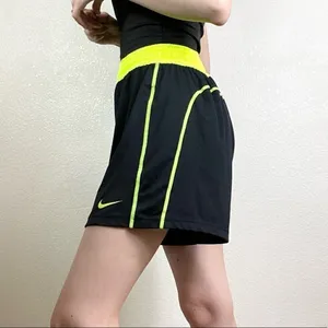 Nike Dri-Fit Black & Neon Yellow High Rise Athletic Gym Shorts thumbnail 2
