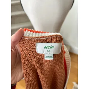 Aerie Burnt Orange Brown Waffle Oversize Varsity Stripe Cardigan thumbnail 6