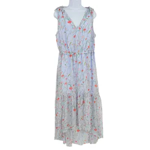 Banana Republic Pale Blue Hi Low Dress Sz 14 Coastal Boho Resort Floral Garden thumbnail 2