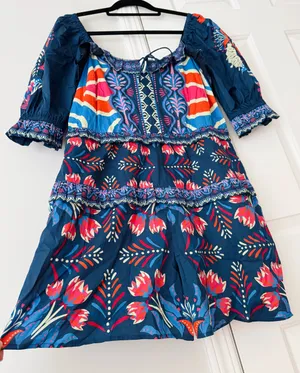 Farm Rio Puff-Sleeve Ruffled Floral Cotton Romper, Size S/M thumbnail 9