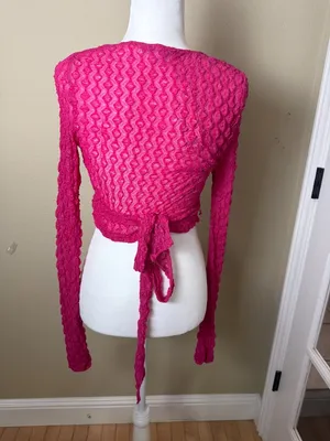 URBAN OUTFITTERS Sheer Stretch Lace Wrap Long Sleeve Top Size Small NEW thumbnail 3