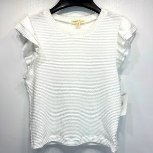 Off white Cropped Top Textured Ruffle Flutter Sleeve by Moa Moa Size Medium thumbnail 1