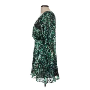 Alice + Olivia Mini Dress Womens 6 Green Snakeskin Silk Burnout Boho Luxe thumbnail 4
