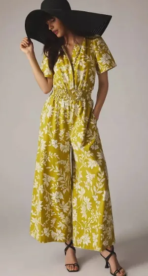 Anthropologie Somerset Wide Leg Jumpsuit in Chartreuse Pockets Size‎ Medium thumbnail 1
