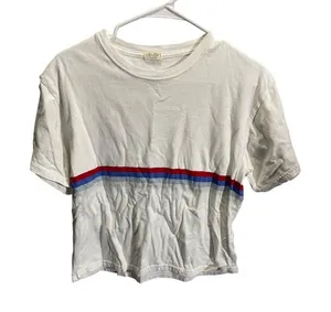 J. Galt Womens White Crop‎ Top Red & Blue Striped Cotton Shirt one size thumbnail 1