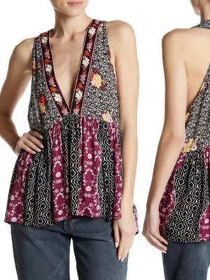 Free People Dream Darlin' mixed floral sleeveless tank top size medium boho thumbnail 2
