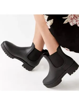 Jeffrey Campbell Cloudy Black Matte Rubber Rain Boots Chelsea Ankle Platform 7 thumbnail 2