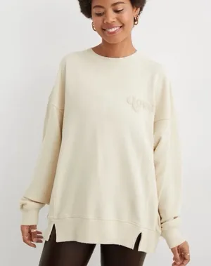 Aerie The Chill Crew Graphic Love Sweatshirt in Cream thumbnail 1