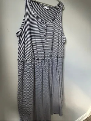 GAP Navy Blue White Striped Sleeveless Dress MIDI Dress Buttons Soft Size XXL thumbnail 4