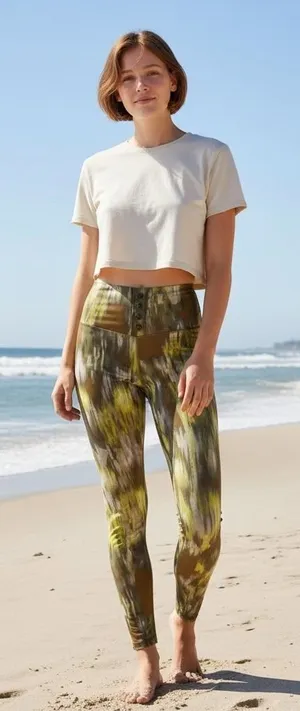 Aerie OFFLINE Real Me High Rise 7/8 Leggings Green Yellow Abstract‎ Print thumbnail 1