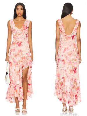 ASTR Cecilia Cowl Neck Maxi Dress Small Mauve Pink Floral Wedding Guest Revolve thumbnail 2
