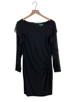 Lauren Ralph Lauren Georgette Ruffle Long-Sleeve Sheath Cocktail Dress Size 16 thumbnail 3
