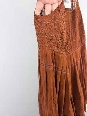 New Free People Emily Crochet copper brown Dress Size XS Boho thumbnail 9